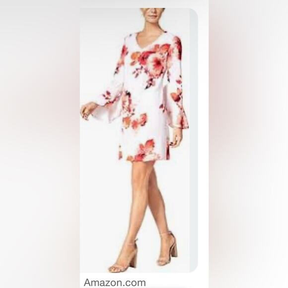 Calvin Klein V-Neck Tulip Sleeve Red and Orange Floral dress NEW Size 2 - Picture 13 of 13